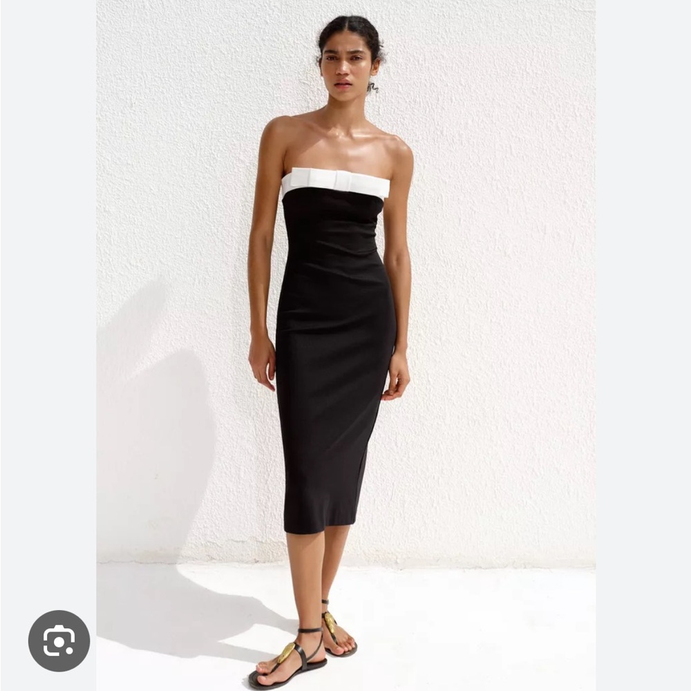 Zara Black and White Strapless Bow Dress